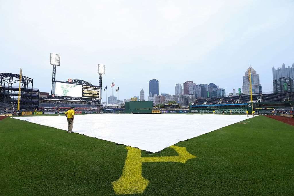 Reds at Pirates game delayed due to rain Friday 5/1/26